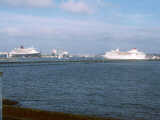Hythe Pier and view of Eastern Docks, with Queen Mary 2